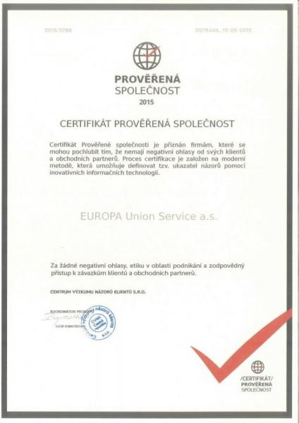 Certifikát - Ověřená společnost